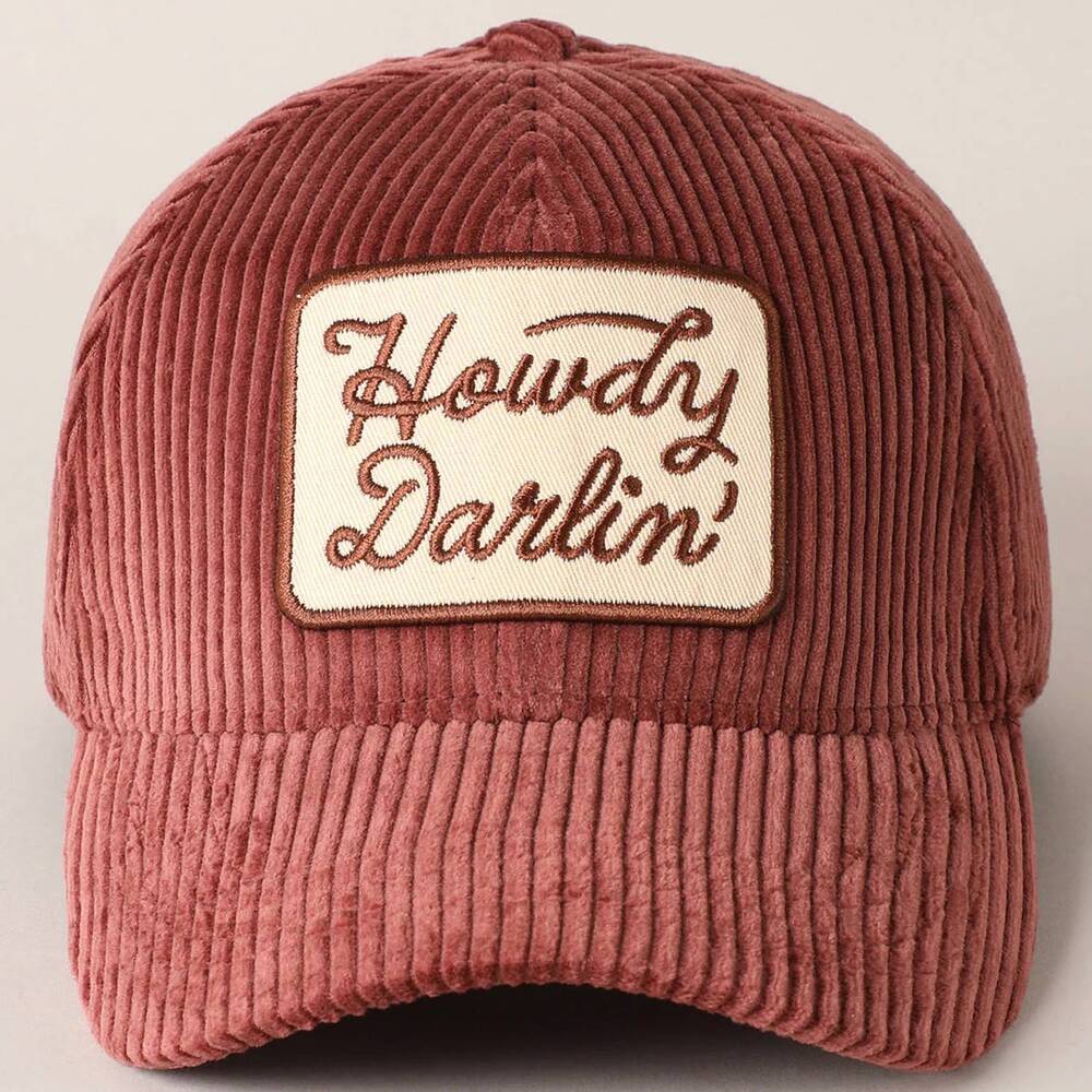 NEW FASHION CITY women's howdy darlin' embroidery patch corduroy cap in burgundy